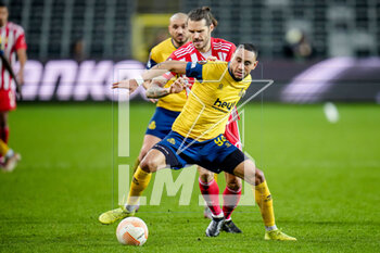 2023-03-16 - Loic Lapoussin of Royale Union Saint-Gilloise, Christopher Trimmel of Union Berlin during the UEFA Europa League, Round of 16, 2nd leg football match between Royale Union Saint-Gilloise and FC Union Berlin on March 16, 2023 at the Anderlecht Stadium in Brussels, Belgium - FOOTBALL - EUROPA LEAGUE - UNION SAINT-GILLOISE V UNION BERLIN - UEFA EUROPA LEAGUE - SOCCER