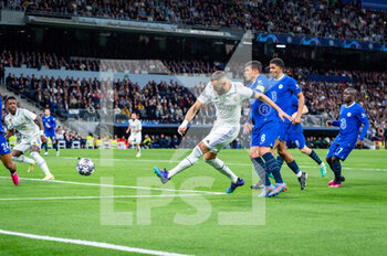 2023-04-12 - Karim Benzema (Real Madrid) scoring a goal during the football match between
Real Madrid and Chelsea valid for the first leg of the quarter final of the Uefa Champion’s League celebrated in Madrid, Spain at Bernabeu stadium on Tuesday 12 March 2023 - QUARTER FINALS - REAL MADRID FC VS CHELSEA FC - UEFA CHAMPIONS LEAGUE - SOCCER