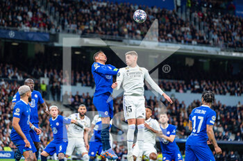 2023-04-12 - Federico Valverde (Real Madrid) and Thiago Silva (Chelsea) in action during the football match between
Real Madrid and Chelsea valid for the first leg of the quarter final of the Uefa Champion’s League celebrated in Madrid, Spain at Bernabeu stadium on Tuesday 12 March 2023 - QUARTER FINALS - REAL MADRID FC VS CHELSEA FC - UEFA CHAMPIONS LEAGUE - SOCCER