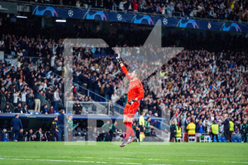 2023-04-12 - Thibaut Courtois (Real Madrid) celebrate the victory during the football match between
Real Madrid and Chelsea valid for the first leg of the quarter final of the Uefa Champion’s League celebrated in Madrid, Spain at Bernabeu stadium on Tuesday 12 March 2023 - QUARTER FINALS - REAL MADRID FC VS CHELSEA FC - UEFA CHAMPIONS LEAGUE - SOCCER