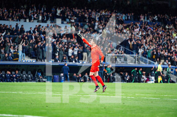 2023-04-12 - Thibaut Courtois (Real Madrid) celebrate the victory during the football match between
Real Madrid and Chelsea valid for the first leg of the quarter final of the Uefa Champion’s League celebrated in Madrid, Spain at Bernabeu stadium on Tuesday 12 March 2023 - QUARTER FINALS - REAL MADRID FC VS CHELSEA FC - UEFA CHAMPIONS LEAGUE - SOCCER