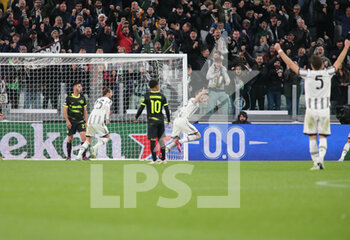 2023-04-13 - Federico Gatti of Juventus celebrating after scoring a goal during the Uefa Europa League, football match between Juventus Fc and Sporting Cp on 13 April 2023 at Allianz Stadium, Turin, Italy. Photo Nderim Kaceli - QUARTER-FINALS - JUVENTUS FC VS SPORTING SP - UEFA EUROPA LEAGUE - SOCCER