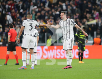 2023-04-13 - Federico Gatti of Juventus celebrating after scoring a goal  during the Uefa Europa League, football match between Juventus Fc and Sporting Cp on 13 April 2023 at Allianz Stadium, Turin, Italy. Photo Nderim Kaceli - QUARTER-FINALS - JUVENTUS FC VS SPORTING SP - UEFA EUROPA LEAGUE - SOCCER