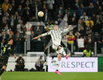 2023-04-13 - Dusan Vlahovic of Juventus during the Uefa Europa League, football match between Juventus Fc and Sporting Cp on 13 April 2023 at Allianz Stadium, Turin, Italy. Photo Nderim Kaceli - QUARTER-FINALS - JUVENTUS FC VS SPORTING SP - UEFA EUROPA LEAGUE - SOCCER