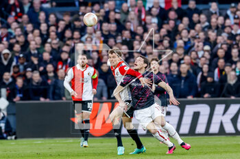 2023-04-13 - Mats Wieffer of Feyenoord and Andrea Belotti of AS Roma during the UEFA Europa League, Quarter-finals, 1st leg football match between Feyenoord and AS Roma on April 13, 2023 at Stadion Feijenoord 'De Kuip' in Rotterdam, Netherlands - FOOTBALL - EUROPA LEAGUE - FEYENOORD V ROMA - UEFA EUROPA LEAGUE - SOCCER
