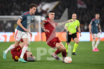 2023-04-20 - Gianluca Mancini of AS Roma during the UEFA Europa League match between AS Roma and Feyenoord at Stadio Olimpico on April 20, 2023 in Rome, Italy. - QUARTER FINALS - ROMA VS FEYENOORD - UEFA EUROPA LEAGUE - SOCCER