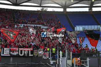 2023-05-11 - Supporters of Bayer 04 Leverkusen during the first leg of the Semi-final of the UEFA Europa League between A.S. Roma vs Bayer 04 Leverkusen on May 11, 2023 at the Stadio Olimpico in Rome. - SEMIFINAL - AS ROMA VS BAYER 04 LEVERKUSEN - UEFA EUROPA LEAGUE - SOCCER