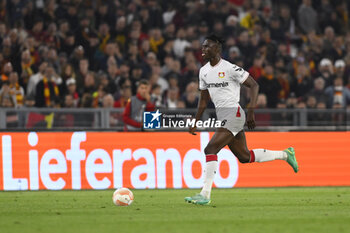 2023-05-11 - Odilon Kossounou of Bayer 04 Leverkusen during the first leg of the Semi-final of the UEFA Europa League between A.S. Roma vs Bayer 04 Leverkusen on May 11, 2023 at the Stadio Olimpico in Rome. - SEMIFINAL - AS ROMA VS BAYER 04 LEVERKUSEN - UEFA EUROPA LEAGUE - SOCCER