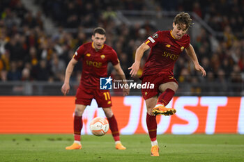2023-05-11 - Edoardo Bove of A.S. Roma the gol during the first leg of the Semi-final of the UEFA Europa League between A.S. Roma vs Bayer 04 Leverkusen on May 11, 2023 at the Stadio Olimpico in Rome. - SEMIFINAL - AS ROMA VS BAYER 04 LEVERKUSEN - UEFA EUROPA LEAGUE - SOCCER