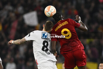 2023-05-11 - Robert Andrich of Bayer 04 Leverkusen and Tammy Abraham of A.S. Roma during the first leg of the Semi-final of the UEFA Europa League between A.S. Roma vs Bayer 04 Leverkusen on May 11, 2023 at the Stadio Olimpico in Rome. - SEMIFINAL - AS ROMA VS BAYER 04 LEVERKUSEN - UEFA EUROPA LEAGUE - SOCCER