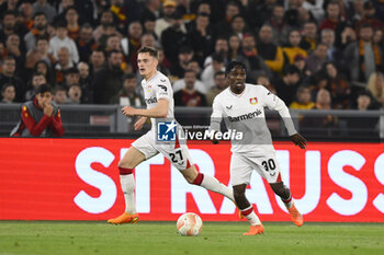 2023-05-11 - Jeremie Frimpong of Bayer 04 Leverkusenv during the first leg of the Semi-final of the UEFA Europa League between A.S. Roma vs Bayer 04 Leverkusen on May 11, 2023 at the Stadio Olimpico in Rome. - SEMIFINAL - AS ROMA VS BAYER 04 LEVERKUSEN - UEFA EUROPA LEAGUE - SOCCER