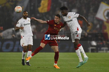 2023-05-11 - Andrea Belotti of A.S. Roma and Edmond Tapsoba of Bayer 04 Leverkusen during the first leg of the Semi-final of the UEFA Europa League between A.S. Roma vs Bayer 04 Leverkusen on May 11, 2023 at the Stadio Olimpico in Rome. - SEMIFINAL - AS ROMA VS BAYER 04 LEVERKUSEN - UEFA EUROPA LEAGUE - SOCCER