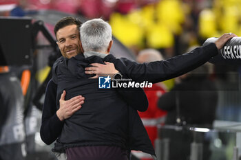 2023-05-11 - Xabi Alonso of Bayer 04 Leverkusen and Jose Mourinho of A.S. Roma during the first leg of the Semi-final of the UEFA Europa League between A.S. Roma vs Bayer 04 Leverkusen on May 11, 2023 at the Stadio Olimpico in Rome. - SEMIFINAL - AS ROMA VS BAYER 04 LEVERKUSEN - UEFA EUROPA LEAGUE - SOCCER