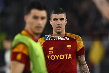 2023-05-11 - Gianluca Mancini of A.S. Roma during the first leg of the Semi-final of the UEFA Europa League between A.S. Roma vs Bayer 04 Leverkusen on May 11, 2023 at the Stadio Olimpico in Rome. - SEMIFINAL - AS ROMA VS BAYER 04 LEVERKUSEN - UEFA EUROPA LEAGUE - SOCCER