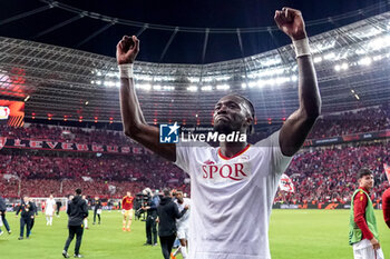 2023-05-18 - Tammy Abraham of AS Roma celebrating after the UEFA Europa League, Semi-finals, 2nd leg football match between Bayer 04 Leverkusen and AS Roma on May 18, 2023 at BayArena in Leverkusen, Germany - FOOTBALL - EUROPA LEAGUE - LEVERKUSEN V ROMA - UEFA EUROPA LEAGUE - SOCCER