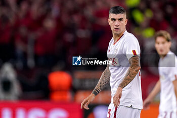 2023-05-18 - Gianluca Mancini of AS Roma during the UEFA Europa League, Semi-finals, 2nd leg football match between Bayer 04 Leverkusen and AS Roma on May 18, 2023 at BayArena in Leverkusen, Germany - FOOTBALL - EUROPA LEAGUE - LEVERKUSEN V ROMA - UEFA EUROPA LEAGUE - SOCCER