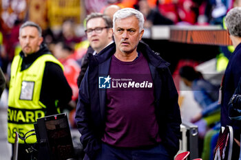 2023-05-18 - Coach Jose Mourinho of AS Roma during the UEFA Europa League, Semi-finals, 2nd leg football match between Bayer 04 Leverkusen and AS Roma on May 18, 2023 at BayArena in Leverkusen, Germany - FOOTBALL - EUROPA LEAGUE - LEVERKUSEN V ROMA - UEFA EUROPA LEAGUE - SOCCER