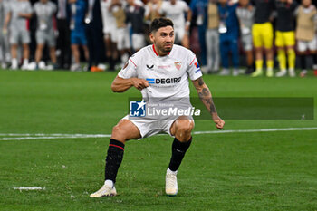2023-05-31 - Happiness of Sevilla FC’s Gonzalo Montiel during Europe League final soccer match between AS Roma vs. Sevilla at the Puskas Arena in Budapest, Hungary, 31st of May 2023 - FINAL - SEVILLA FC VS AS ROMA - UEFA EUROPA LEAGUE - SOCCER