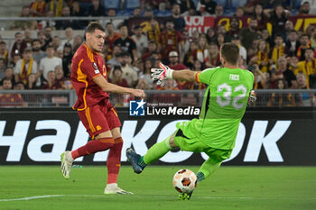 2023-10-05 - Andrea Belotti (AS Roma); goal 2-0  during the UEFA Europa League 2023-2024 football match between AS Roma and Servette FC at the Olympic Stadium in Rome on 05 October 2023. - AS ROMA VS SERVETTE FC - UEFA EUROPA LEAGUE - SOCCER
