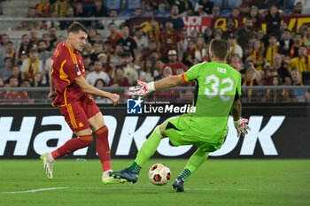 2023-10-05 - Andrea Belotti (AS Roma); goal 2-0  during the UEFA Europa League 2023-2024 football match between AS Roma and Servette FC at the Olympic Stadium in Rome on 05 October 2023. - AS ROMA VS SERVETTE FC - UEFA EUROPA LEAGUE - SOCCER