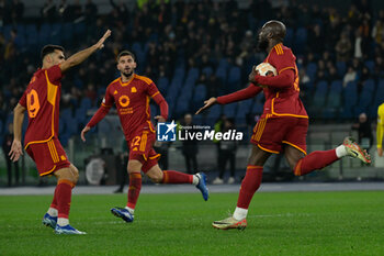 2023-12-14 - Romelu Lukaku (AS Roma);  celebrates after scoring the goal 1-0 during the UEFA Europa League 2023-2024 football match between AS Roma vs FC Sheriff Tiraspol Group G at the Olympic Stadium in Rome on 14 December 2023. - AS ROMA VS FC SHERIFF TIRASPOL - UEFA EUROPA LEAGUE - SOCCER