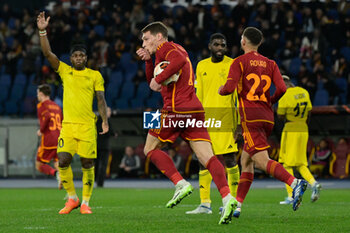 2023-12-14 - Andrea Belotti (AS Roma); celebrates after scoring the goal 2-0 during the UEFA Europa League 2023-2024 football match between AS Roma vs FC Sheriff Tiraspol Group G at the Olympic Stadium in Rome on 14 December 2023. - AS ROMA VS FC SHERIFF TIRASPOL - UEFA EUROPA LEAGUE - SOCCER