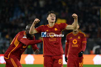 2023-12-14 - Niccolo' Pisilli (AS Roma); celebrates after scoring the goal 3-0 during the UEFA Europa League 2023-2024 football match between AS Roma vs FC Sheriff Tiraspol Group G at the Olympic Stadium in Rome on 14 December 2023. - AS ROMA VS FC SHERIFF TIRASPOL - UEFA EUROPA LEAGUE - SOCCER