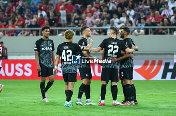 2023-09-21 - SC Freiburg players celebrating the goal during the Europa League Group A match between Olympiacos FC and SC Freiburg at Georgios Karaiskakis Stadium on September 21, 2023, in Athens, Greece. - OLYMPIACOS VS FREIBURG, EUROPA LEAGUE, GROUP A - UEFA EUROPA LEAGUE - SOCCER
