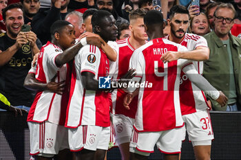 2023-09-21 - Carlos BORGES of Amsterdam celebrate his goal with teammates during the UEFA League Europa, Group B football match between Ajax Amsterdam and Olympique de Marseille on September 21, 2023 at Johan Cruijff ArenA stadium in Amsterdam, Netherlands - FOOTBALL - UEFA EUROPA LEAGUE - AJAX V MARSEILLE - UEFA EUROPA LEAGUE - SOCCER