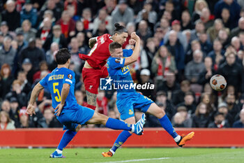 2023-10-05 - Liverpool forward Darwin Nunez (9) shoots during the UEFA Europa League, Group E football match between Liverpool and Royale Union Saint-Gilloise on 5 October 2023 at Anfield stadium in Liverpool, England - FOOTBALL - EUROPA LEAGUE - LIVERPOOL V ROYALE UNION SAINT GILLOISE - UEFA EUROPA LEAGUE - SOCCER