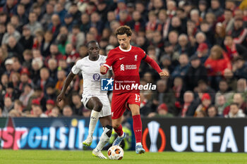 2023-10-26 - Moussa Diarra of Toulouse battles with Liverpool midfielder Curtis Jones during the UEFA Europa League, Group E football match between Liverpool FC and Toulouse FC on October 26, 2023 at Anfield in Liverpool, England - FOOTBALL - EUROPA LEAGUE - LIVERPOOL V TOULOUSE - UEFA EUROPA LEAGUE - SOCCER
