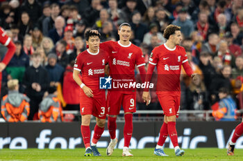 2023-10-26 - Liverpool midfielder Wataru Endo (3) scores and celebrates 2-1 during the UEFA Europa League, Group E football match between Liverpool FC and Toulouse FC on October 26, 2023 at Anfield in Liverpool, England - FOOTBALL - EUROPA LEAGUE - LIVERPOOL V TOULOUSE - UEFA EUROPA LEAGUE - SOCCER