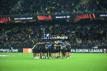 2023-11-09 - Players of AEK FC before the UEFA Europa League, Group B match between AEK FC and Marseille at Opap Arena on November 9, 2023, in Athens, Greece. - AEK FC VS MARSEILLE - UEFA EUROPA LEAGUE, GROUP B - UEFA EUROPA LEAGUE - SOCCER