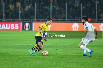 2023-11-09 - 20 Petros Mantalos of AEK FC during the UEFA Europa League, Group B match between AEK FC and Marseille at Opap Arena on November 9, 2023, in Athens, Greece. - AEK FC VS MARSEILLE - UEFA EUROPA LEAGUE, GROUP B - UEFA EUROPA LEAGUE - SOCCER
