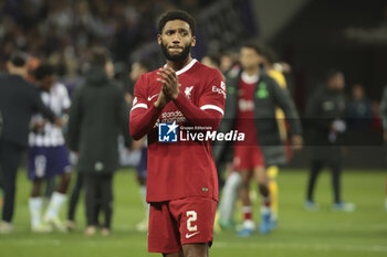 2023-11-09 - Joe Gomez of Liverpool salutes the supporters following the UEFA Europa League, Group E football match between Toulouse FC and Liverpool FC on November 9, 2023 at the Stadium in Toulouse, France - FOOTBALL - EUROPA LEAGUE - TOULOUSE V LIVERPOOL - UEFA EUROPA LEAGUE - SOCCER