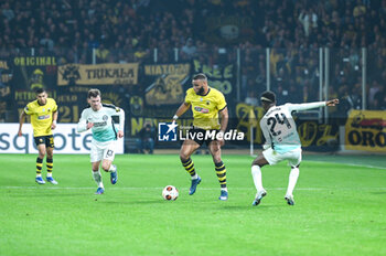 2023-11-30 - 2 Harold Moukoudi of AEK FC during the UEFA Europa League, Group B match between AEK FC and Brighton & Hove Albion at Opap Arena on November 30, 2023, in Athens, Greece. - AEK FC VS BRIGHTON - UEFA EUROPA LEAGUE, GROUP B - UEFA EUROPA LEAGUE - SOCCER