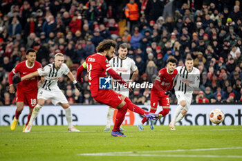 2023-11-30 - Liverpool forward Mohamed Salah (11) scores a goal 3-0 during the UEFA Europa League, Group E football match between Liverpool and LASK on 30 November 2023 at Anfield stadium in Liverpool, England - FOOTBALL - EUROPA LEAGUE - LIVERPOOL V LASK - UEFA EUROPA LEAGUE - SOCCER