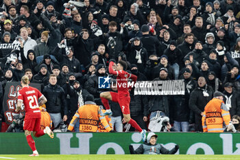 2023-11-30 - Liverpool forward Luis Diaz (7) scores and celebrates 1-0 during the UEFA Europa League, Group E football match between Liverpool and LASK on 30 November 2023 at Anfield stadium in Liverpool, England - FOOTBALL - EUROPA LEAGUE - LIVERPOOL V LASK - UEFA EUROPA LEAGUE - SOCCER