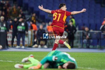 2023-12-14 - Niccolo' Pisilli of Roma celebrates after scoring 3-0 goal during the UEFA Europa League, Group G football match between AS Roma and FC Sheriff on December 14, 2023 at Stadio Olimpico in Rome, Italy - FOOTBALL - EUROPA LEAGUE - ROMA V SHERIFF - UEFA EUROPA LEAGUE - SOCCER
