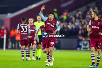 2023-12-14 - Edson Alvarez (19) of West Ham United scores a goal and celebrates 2-0 during the UEFA Europa League, Group A football match between West Ham United and Freiburg on 14 December 2023 at the London Stadium in London, England - FOOTBALL - EUROPA LEAGUE - WEST HAM V FREIBURG - UEFA EUROPA LEAGUE - SOCCER