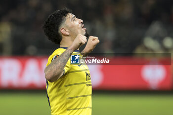 2023-12-14 - Cameron Puertas of Union Saint-Gilloise celebrates his goal during the UEFA Europa League, Group E football match between Royale Union Saint-Gilloise and Liverpool FC on December 14, 2023 at Lotto Park in Anderlecht, Belgium - FOOTBALL - EUROPA LEAGUE - UNION SG V LIVERPOOL - UEFA EUROPA LEAGUE - SOCCER