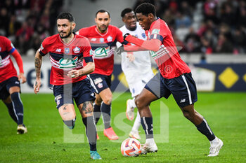 2023-01-08 - Remy CABELLA of Lille and Jonathan DAVID of Lille during the French Cup, round of 64 football match between LOSC Lille and ESTAC Troyes on January 8, 2023 at Pierre Mauroy stadium in Villeneuve-d'Ascq, France - FOOTBALL - FRENCH CUP - LILLE V TROYES - FRENCH CUP - SOCCER