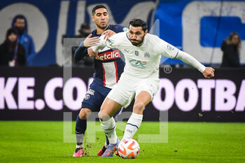 2023-02-08 - Achraf HAKIMI of PSG and Sead KOLASINAC of Marseille during the French Cup, round of 16 football match between Olympique de Marseille and Paris Saint-Germain on February 8, 2023 at Velodrome stadium in Marseille, France - FOOTBALL - FRENCH CUP - MARSEILLE V PARIS SG - FRENCH CUP - SOCCER