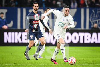 2023-02-08 - Jordan VERETOUT of Marseille and Fabian RUIZ of PSG during the French Cup, round of 16 football match between Olympique de Marseille and Paris Saint-Germain on February 8, 2023 at Velodrome stadium in Marseille, France - FOOTBALL - FRENCH CUP - MARSEILLE V PARIS SG - FRENCH CUP - SOCCER