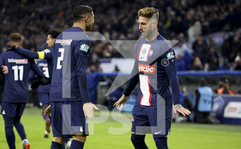 2023-02-08 - Sergio Ramos of PSG celebrates his goal with Achraf Hakimi (left) during the French Cup round of 16 football match between Olympique de Marseille (OM) and Paris Saint-Germain (PSG) on February 8, 2023 at Stade Velodrome in Marseille, France - FOOTBALL - FRENCH CUP - MARSEILLE V PARIS SG - FRENCH CUP - SOCCER