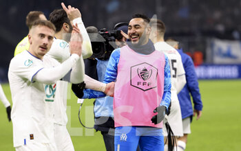 2023-02-09 - Dimitri Payet of Marseille celebrates the victory following the French Cup round of 16 football match between Olympique de Marseille (OM) and Paris Saint-Germain (PSG) on February 8, 2023 at Stade Velodrome in Marseille, France - FOOTBALL - FRENCH CUP - MARSEILLE V PARIS SG - FRENCH CUP - SOCCER