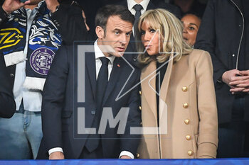 2023-04-29 - French President Emmanuel MACRON and France's first lady Brigitte MACRON during the French Cup, Final football match between FC Nantes and Toulouse FC on April 29, 2023 at Stade de France in Saint-Denis near Paris, France - FOOTBALL - FRENCH CUP - FINAL - NANTES V TOULOUSE - FRENCH CUP - SOCCER