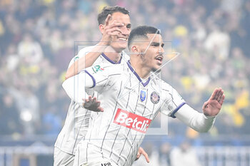 2023-04-29 - Zakaria ABOUKHLAL of Toulouse celebrate his goal with Vincent SIERRO of Toulouse during the French Cup, Final football match between FC Nantes and Toulouse FC on April 29, 2023 at Stade de France in Saint-Denis near Paris, France - FOOTBALL - FRENCH CUP - FINAL - NANTES V TOULOUSE - FRENCH CUP - SOCCER