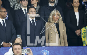 2023-04-29 - President of France Emmanuel Macron, Brigitte Macron attend the French Cup Final 2023 football match between FC Nantes and Toulouse FC (TFC, Tefece) on April 29, 2023 at Stade de France in Saint-Denis near Paris, France - FOOTBALL - FRENCH CUP - FINAL - NANTES V TOULOUSE - FRENCH CUP - SOCCER