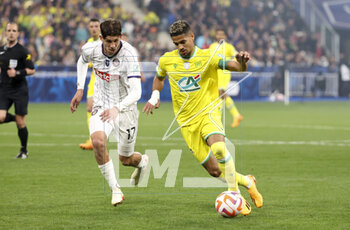 2023-04-29 - Ludovic Blas of Nantes, Stijn Spierings of Toulouse (left) during the French Cup Final 2023 football match between FC Nantes and Toulouse FC (TFC, Tefece) on April 29, 2023 at Stade de France in Saint-Denis near Paris, France - FOOTBALL - FRENCH CUP - FINAL - NANTES V TOULOUSE - FRENCH CUP - SOCCER